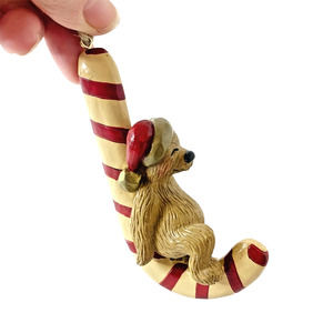 Vintage Ornament Bear Santa Hat Sitting On Candy Cane Folk Art 2001 Signed BP